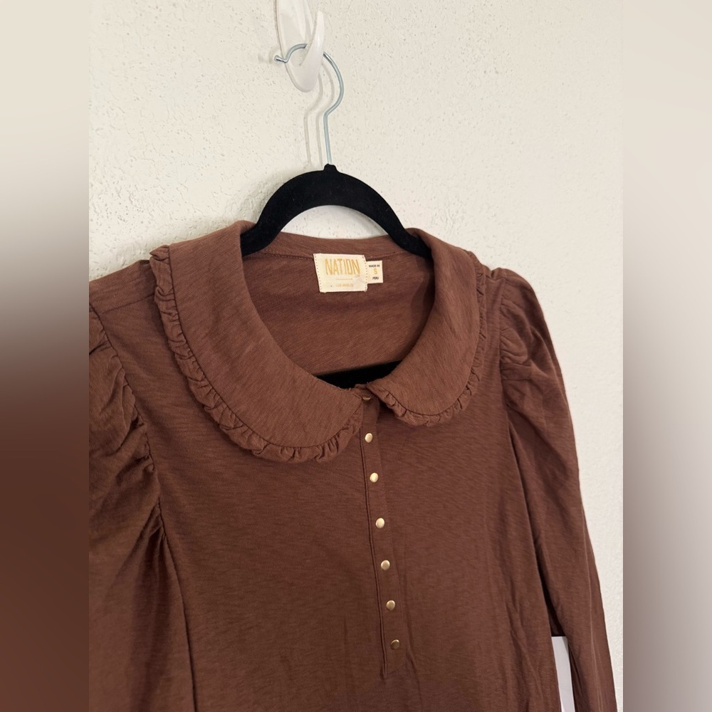 Nation LTD Dabney Prim Proper Peter Pan Ruffle Collar Top Black Cherry Small NEW - Picture 4 of 7